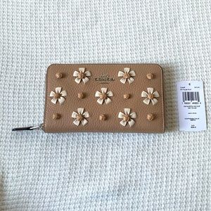 Coach Medium Zip Wallet with Floral Whipstitch